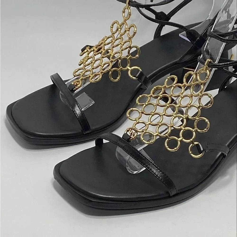 Tory Burch Multi-Logo Leather Lace-Up Sandals size 9